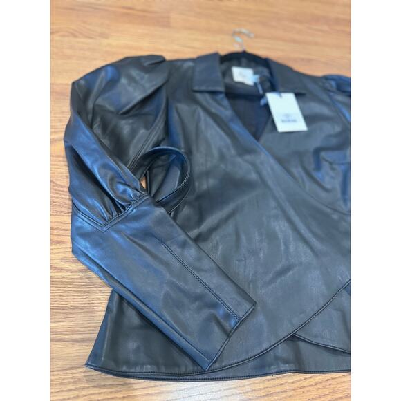 AJE. faux leather Idyllic Wrap Long sleeve Top in Color Black size 12 / Us 8 - Picture 13 of 16
